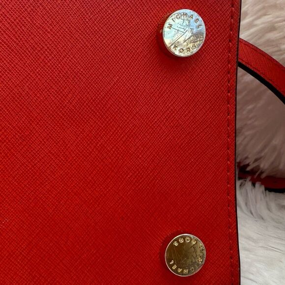 Michael Kors Red Medium Saffiano Leather Convertible Satchel Shoulder purse - Picture 8 of 16